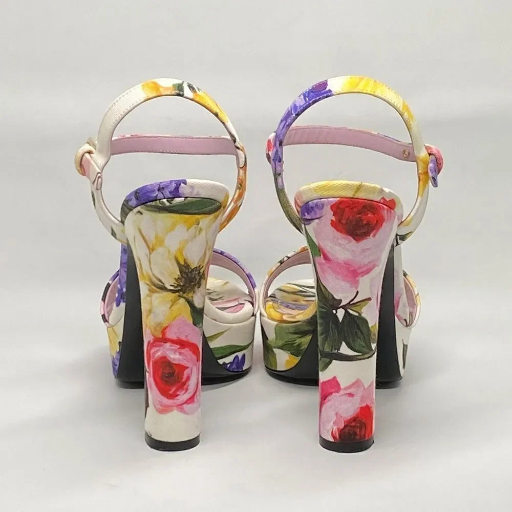 Dolce & Gabbana floral-print gabardine platform sandals size 38